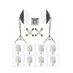4 Duylu Softbox (2 Adet) + 2 M Işık Ayağı +8 Adet 20 Wat Led Lamba (toplam 14 400 Lümen) 4 Duylu Softbox (2 Adet) + 2 M Işık Ayağı +8 Adet 20 Wat Led Lamba (toplam 14 400 Lümen)