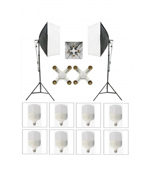 4 Duylu Softbox (2 Adet) + 2 M Işık Ayağı +8 Adet 20 Wat Led Lamba (toplam 14 400 Lümen)