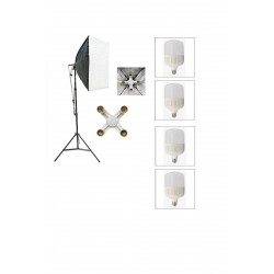 4 Duylu Softbox ,2m Işık Ayağı , 4x20 Wat Led Lamba (7200 Lümen), sabit ışık,sürekli ışık