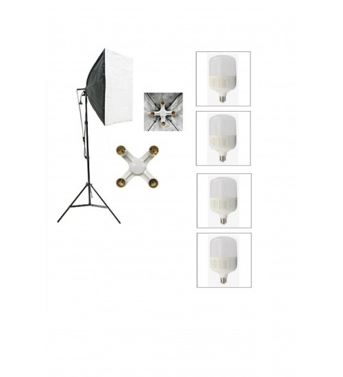 4 Duylu Softbox ,2m Işık Ayağı , 4x20 Wat Led Lamba (7200 Lümen), sabit ışık,sürekli ışık