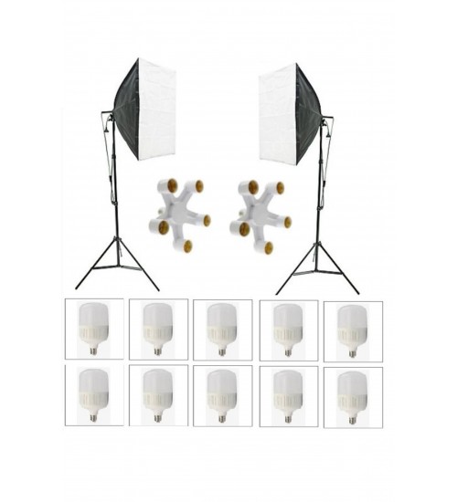 5 Duylu Softbox (2 Adet) + 2 M Işık Ayağı +10 Adet 20 Wat Led Lamba (toplam 18 000 Lümen)