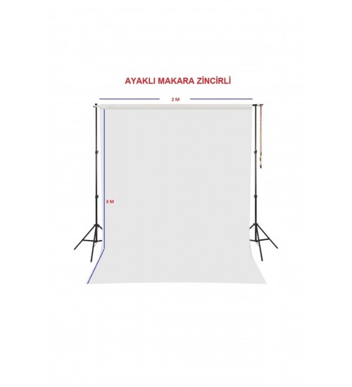 Beyaz Fon Perde Sistemi 200x300cm Ayaklı Makara Zincirli