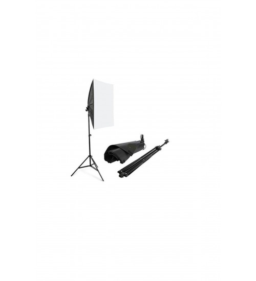 Erkek Siyah Softbox Sabit Işık Seti 50x70 Cm- 105 Wat (500 Wat Çıkış Gücü)+2m Işık Ayağı