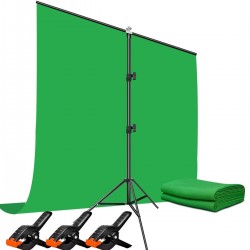 Green Screen Greenbox Yeşil Fon Perde (1.5x2 M) + Tek Ayaklı Fon Standı + 3 Mandal