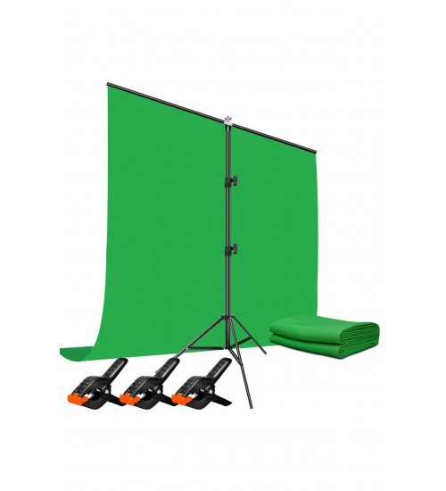 Green Screen Greenbox Yeşil Fon Perde (1.5x2 M) + Tek Ayaklı Fon Standı + 3 Mandal