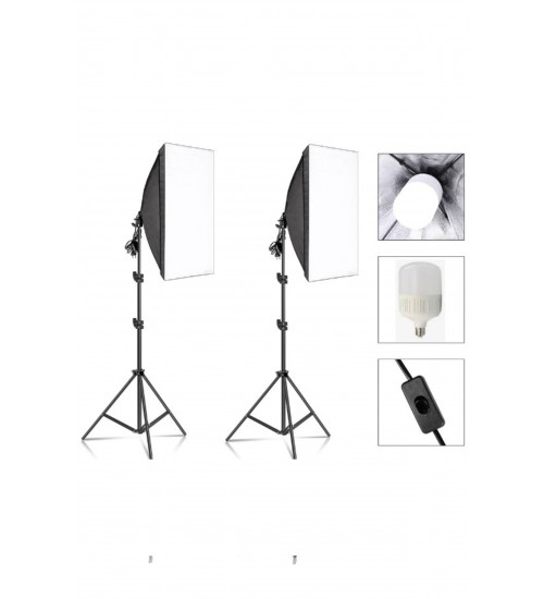 Ikili Softbox Seti ( 50x70 Cm) Lambalı Toplam 9000 Lümen