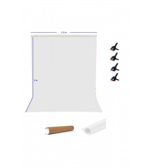 Pvc White Screen Beyaz Fon Perde 1.5x2 m Fotoğraf ve Ürün Çekimleri Için +4 Adet Fon Mandalı