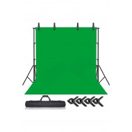 Yeşil Green Screen Greenbox Yeşil Fon Perde 2x3m  Fon Standı 4 Mandal Fotoğraf Kağıtları Tek Ebat
