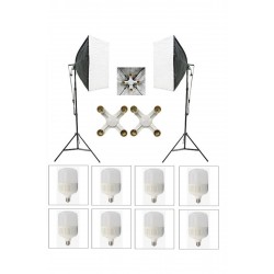 4 Duylu Softbox (2 Adet) + 2 M Işık Ayağı +8 Adet 20 Wat Led Lamba (toplam 14 400 Lümen)