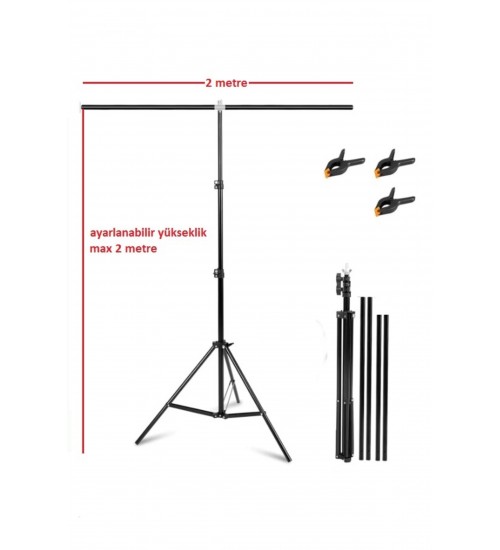 200*200cm T Stand Bar Fon Perde PVC Background Backdrop Çekim Standı T-Shape 2x2m