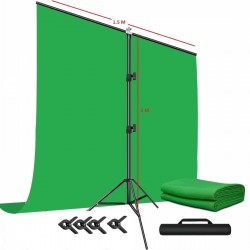 Yeşil Ekran Arka Plan Standı ,oyun,Fotoğraf , Stream, Chroma Key 1.5 x2M GreenScreen Backdrop Kiti