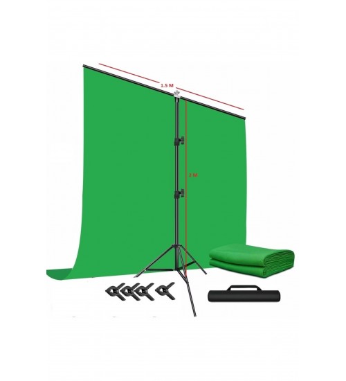 Yeşil Ekran Arka Plan Standı ,oyun,Fotoğraf , Stream, Chroma Key 1.5 x2M GreenScreen Backdrop Kiti