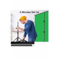 Yeşil Ekran Arka Plan Standı ,oyun,Fotoğraf , Stream, Chroma Key 1.5 x2M GreenScreen Backdrop Kiti