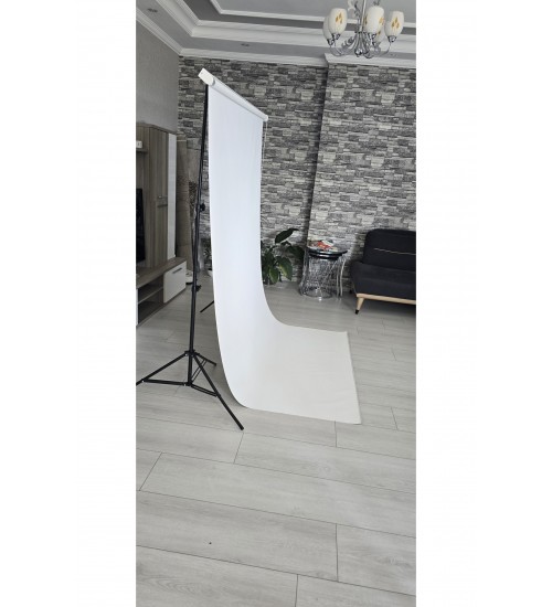Beyaz Fon Perde  150x250 cm AYAKLI MAKARA ZİNCİRLİ ürün çekimi,vesikalık,white screen