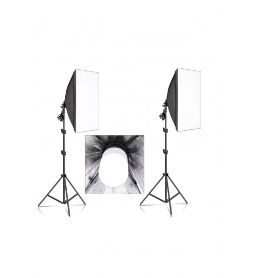 50x70 cm Softbox 2'li Sürekli Işık Seti Youtber Kit Taşıma Çantalı TOPLAM 100 WAT 9000 LÜMEN