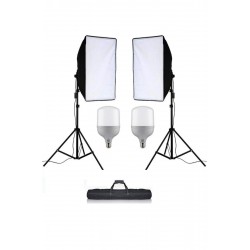 50x70 cm Softbox 2'li Sürekli Işık Seti Youtber Kit Taşıma Çantalı TOPLAM 100 WAT 9000 LÜMEN