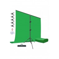 Green Screen Greenbox Yeşil Fon Perde (1.5x2 M) + Tek Ayaklı Fon Standı + 5 Mandal
