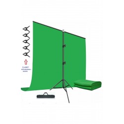 Green Screen Greenbox Yeşil Fon Perde (1.5x2 M) + Tek Ayaklı Fon Standı + 5 Mandal