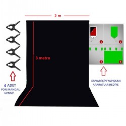 Black Screen-siyah Fon Perde (2x3m)- % 100 Pamuk- Duvara Asmak Için Yapışkanlı Aparatlar Hediye