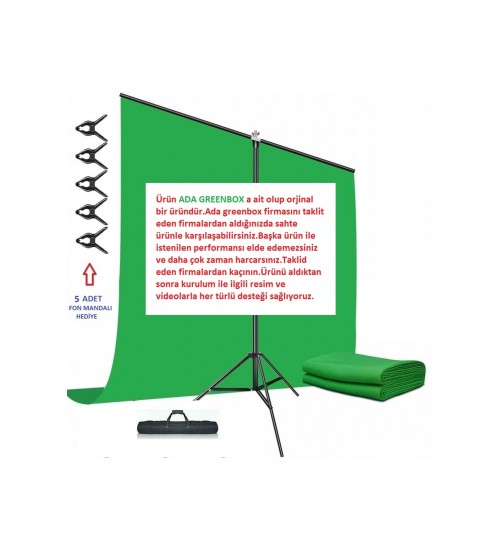 Green Screen Greenbox Yeşil Fon Perde (1.5x2 M) + Tek Ayaklı Fon Standı + 3 Mandal