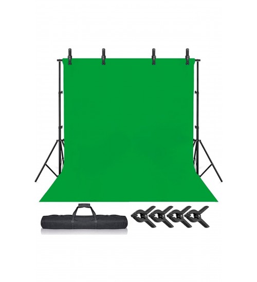 Chromakey-green Screen- Greenbox Yeşil Fon Perde (2X3 M) Fon Standı 4 FON MANDALI YÜZDE YÜZ PAMUK