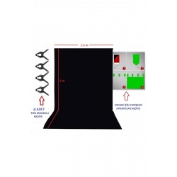 Black Screen-siyah Fon Perde (1.5x2 M)- % 100 Pamuk- Duvara Asmak Için Yapışkanlı Aparatlar Hediye