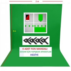 2x2 metre chromakey green screen greenbox yeşil fon Perde ,oyun,Fotoğraf , Stream 4 mandallı