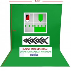 1.5x2 metre green screen greenbox yeşil fon Perde ,oyun,Fotoğraf , Stream 4 mandallı