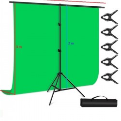 2x3m chromakey, green screen ,greenbox yeşil fon Kiti T Braket Standı + 5 adet Klipsler