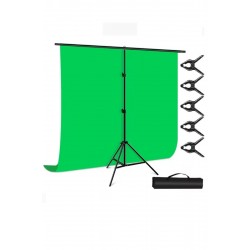 2x3m chromakey, green screen ,greenbox yeşil fon Kiti T Braket Standı + 5 adet Klipsler