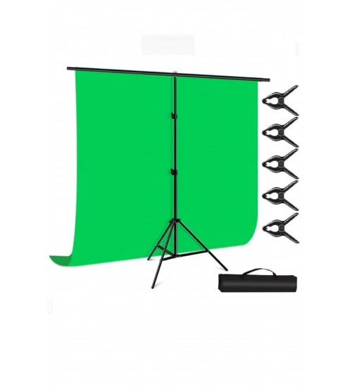 2x3m chromakey, green screen ,greenbox yeşil fon Kiti T Braket Standı + 5 adet Klipsler