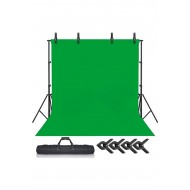 Chromakey Green Screen Greenbox Yeşil Fon Perde(2 X4m)+fon Standı