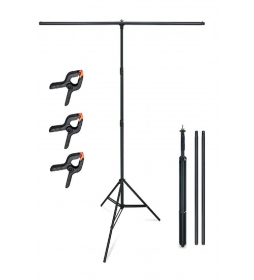 T  Fon Standı (1.5x2 M)+ 3 Adet Fon Mandalı Dijital Fotoğraf Çerçeveleri Siyah