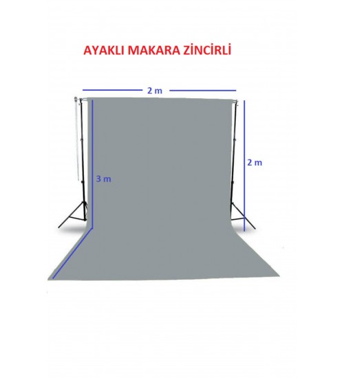 Gri Fon Perde Sistemi (2x3m) Ayaklı Makara Zincirli