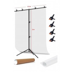 White Screen Beyaz Fon Perde (1.5x2m)+tek Ayaklı Fon Standı+ 4 Fon Mandalı
