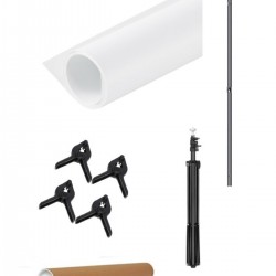 White Screen Beyaz Fon Perde (1.5x2m)+tek Ayaklı Fon Standı+ 4 Fon Mandalı
