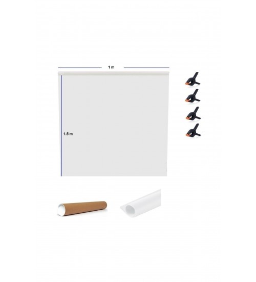 Ürün Çekim Fotoğraf Fonu Stüdyo Fonu Beyaz 150 X 100 Cm - Özel Karton Tüp Ruloda + 4 Mandal