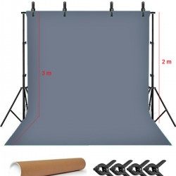 Grey Screen Gri Fon Perde (2x3m) Foto,vesikalık Resim Ve Ürün Çekimi + Fon Standı+ 4 Fon Mandalı