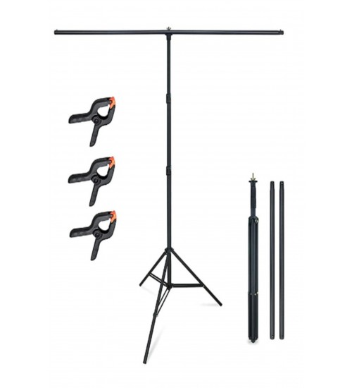 T  Fon Standı (1.5x2 M)+ 3 Adet Fon Mandalı Dijital Fotoğraf Çerçeveleri Siyah