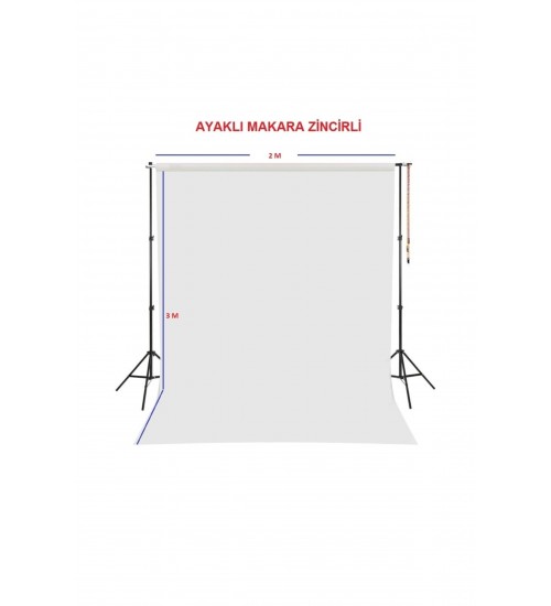 Beyaz Fon Perde Sistemi 200x250cm Ayaklı Makara Zincirli