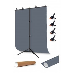 grey Screen gri fon perde (1.5x2m)+ tek Ayaklı Fon Standı+ 4 Fon Mandalı