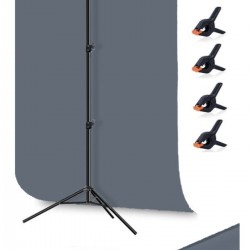 grey Screen gri fon perde (1.5x2m)+ tek Ayaklı Fon Standı+ 4 Fon Mandalı