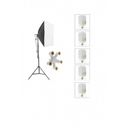 5 Duylu Softbox ,2m Işık Ayağı , 5x20 Wat Led Lamba (9000 Lümen)
