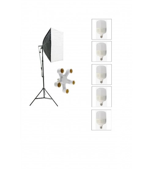 5 Duylu Softbox ,2m Işık Ayağı , 5x20 Wat Led Lamba (9000 Lümen)