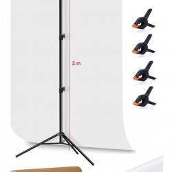 White Screen Beyaz Fon Perde (1.5x2m)+tek Ayaklı Fon Standı+ 4 Fon Mandalı